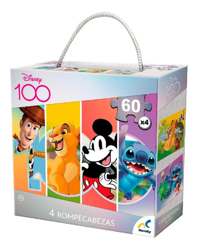 4 Rompecabezas, Aniversario Disney 100, Pixar, Con 60 Pzas