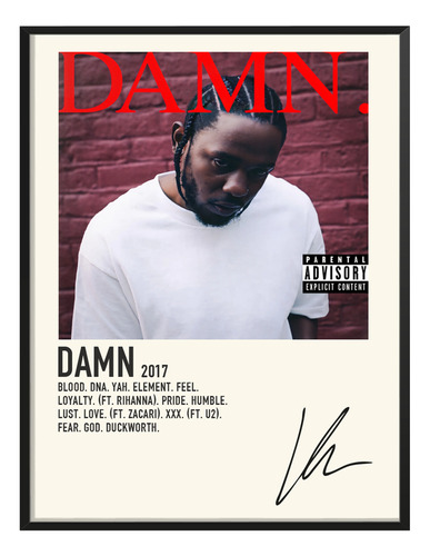 Poster Kendrick Lamar Album Music Tracklist Damn 80x40