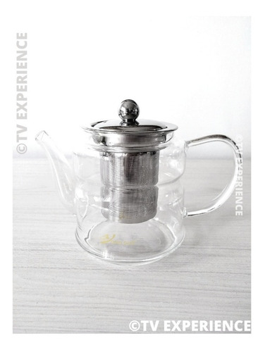 Imagen 7 de 10 de Tetera Vidrio Con Infusor Acero Inox. Para Té Hebras 600 Ml