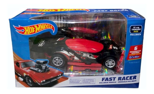 Hot Wheels Auto A Fricción Pull Back Fast Racer Negro 13cm 