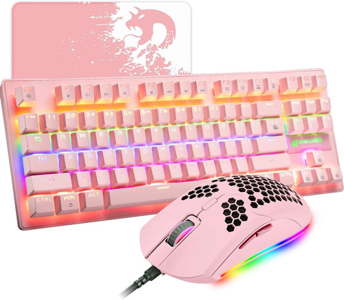 Teclado Mecanico Gamer + Mouse Con Cable + Mousepad | Rosa