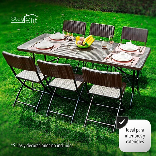 Imagen 10 de 10 de Mesa Plegable Portafolio Tipo Ratan Mimbre 1.80m Resistente