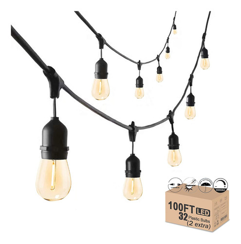 Cadena De Luces Led Para Exteriores De 99.7 Ft Con 32 Bombi