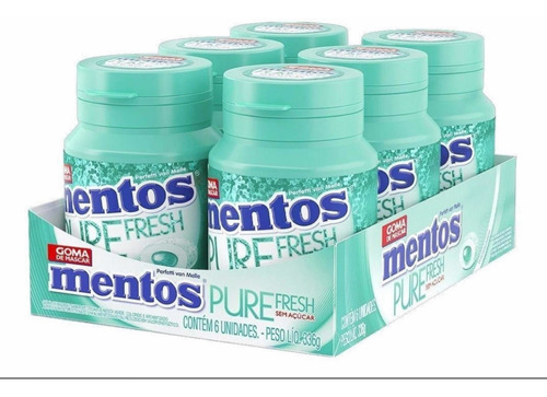 Pack Goma de Mascar Mentos Pure Fresh Zero Açúcar Pote 6 Unidades