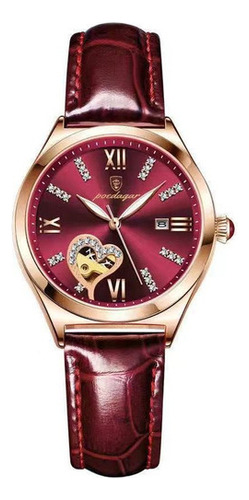 Relógio Feminino Com Calendário Luminoso À Prova D'água Poed Cor Da Correia Vinho Tinto