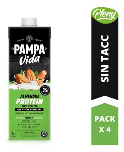 Pack X 4 Leches Almendras Proteica Pampa Vida 1l - Sin Tacc