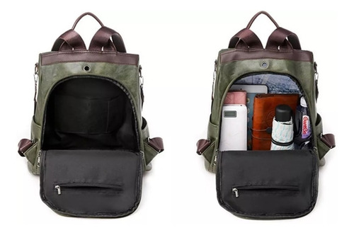 Imagen 6 de 8 de Mochila Dama Eco Cuero Bolso De Mujer Queen Antirrobo