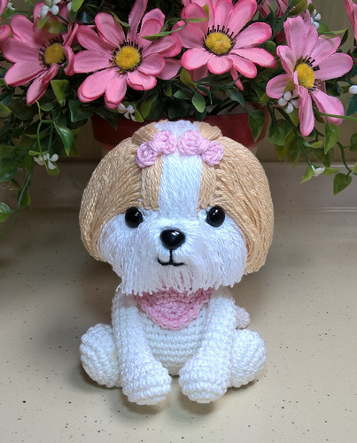 Cachorrinha Doguinha Shih Tzu Toffy Crochê Pet Amigurumi Cão