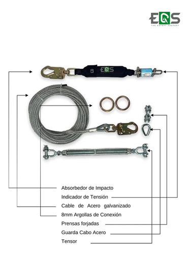 Línea De Vida Horizontal Acero 20 Mts / Eqs