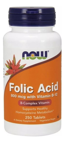 Ácido Fólico Now 800 Mcg Con Vitamina B-12 -250 Tabletas