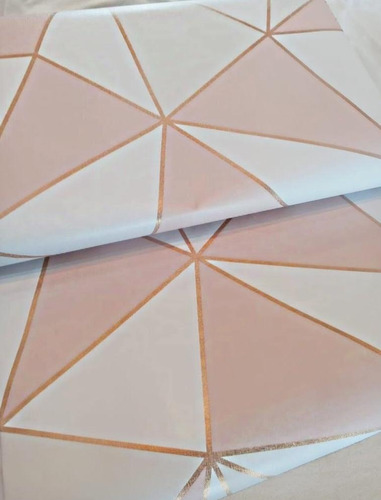 Papel De Parede Adesivo Geométrico Rose Gold E Branco 2,50m²