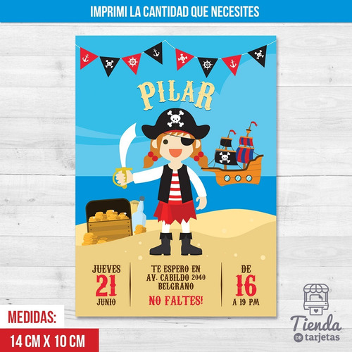 Imagen 3 de 4 de Invitación Digital + Imprimible - Pirata Para Nena