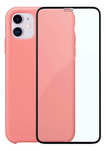 Capinha Silicone Aveludada Compatível iPhone 11 + Película3d Cor Rosa-chiclete