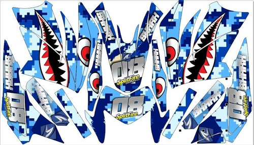 Stickers Para Proton Darck 200 Shark Camuflaje Azul