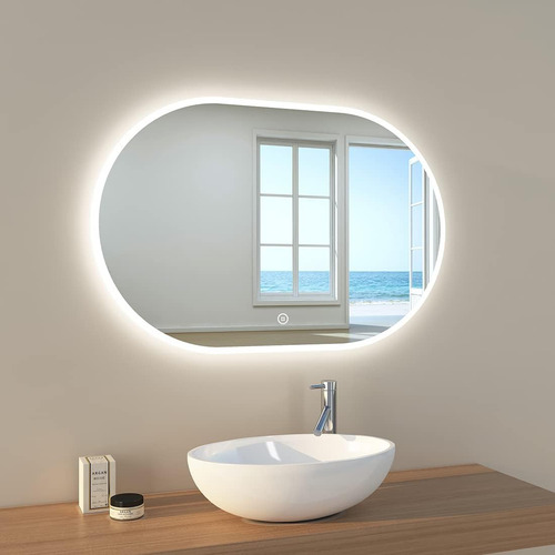 Emke Espejo De Baño Con Luz, 90x60 Cm, Espejo Baño Led Redon