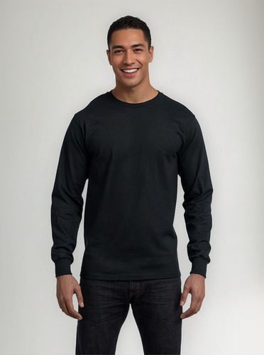 Playera De Manga Larga Hanes Comfortsoft Para Hombre, Negro