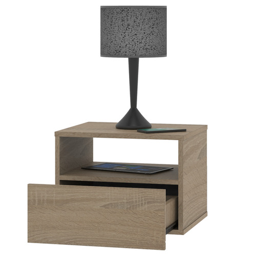 Mesa De Luz Flotante Mesita Con Cajon Y Estante Moderna Dielfe MLF040 Color Roble Bardolino