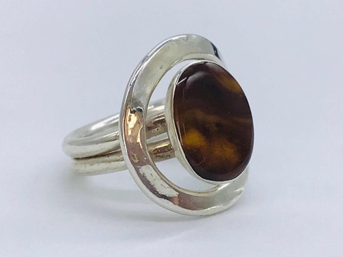 Hermoso Anillo Para Dama Con Ópalo Café En Plata Ley 925