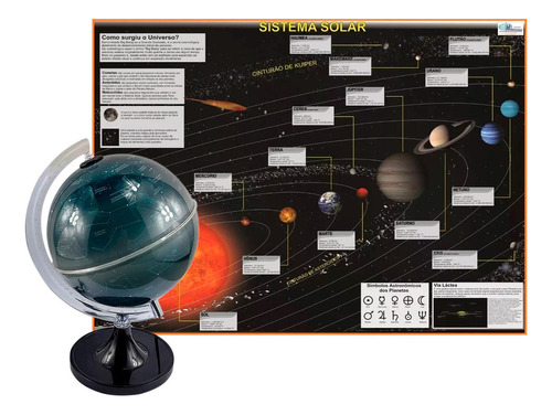 Kit Globo Cielo Com Led 21cm Libreria + Mapa Sistema Solar Cor do globo Azul