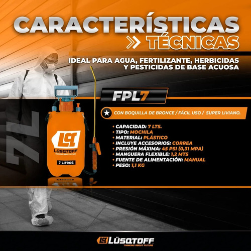 Imagen 3 de 10 de Pulverizador Fumigador De 7 Lts Lanza Laton Lusqtoff Bronce