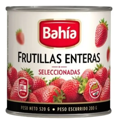 Lata Frutillas En Almíbar Bahía 520g X6 Unidades