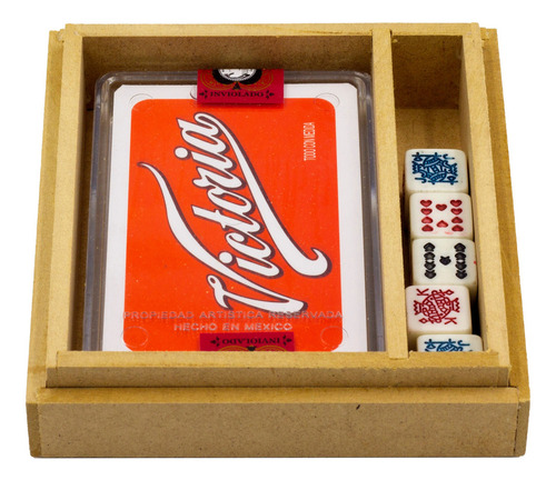 Caja De Madera Con Baraja Española Y 5 Dados: Cervezas