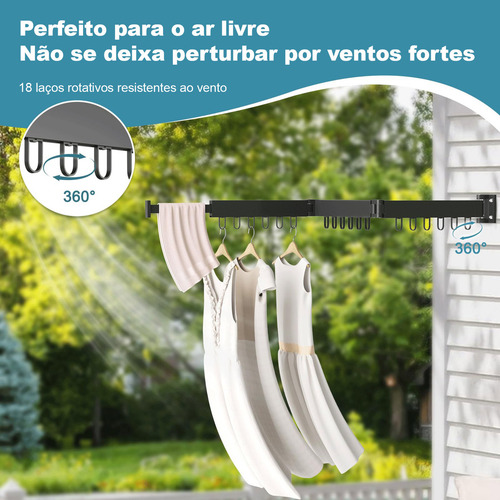 Varal De Roupa Cabideiro De Parede Metal Articulado Retrátil