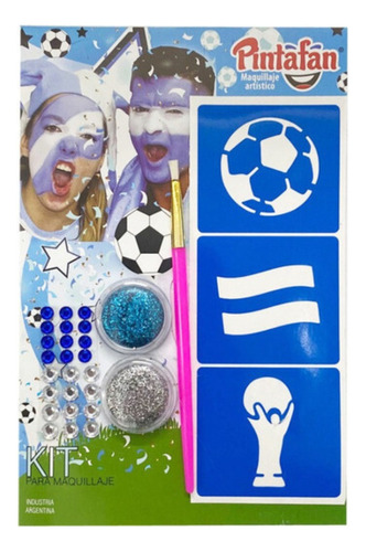 Kit Maquillale Strass Cara Mundial Argentina Stencil Glitter