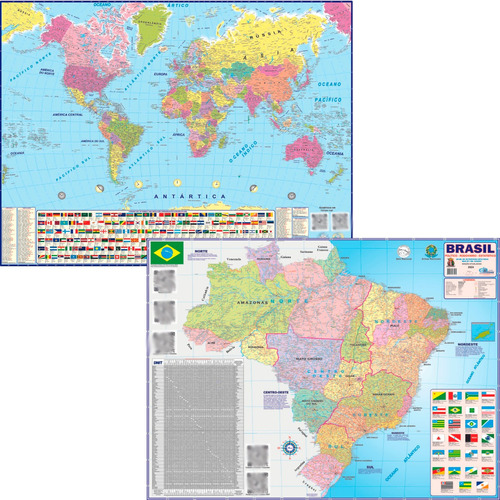 2 Mapa: Mundi + Brasil Escolar Poster 2020 - Rodoviário