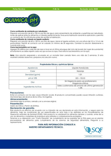 Imagen 7 de 8 de Desinfectante Sanitizante Con Cuaternarias De Amonio, 4lt