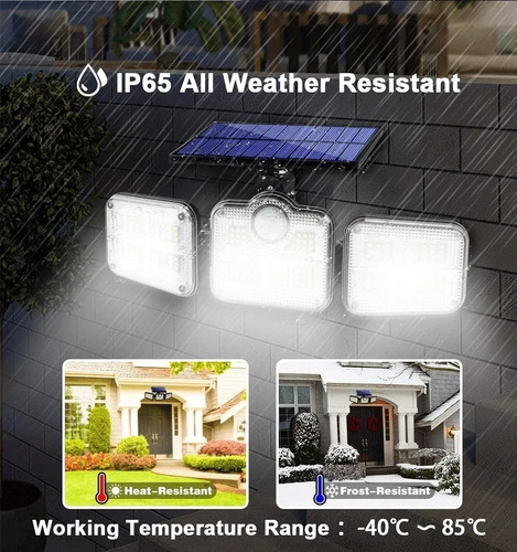 Imagen 7 de 8 de Foco Led Triple Solar Luminaria Sensor Movimiento + Control