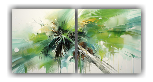 40x20cm Cuadro Abstracto De Palmeras En Colores Verdes