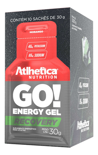 GO! Recovery Gel 10 sachês de 30g Atlhetica Nutrition Sabor Morango
