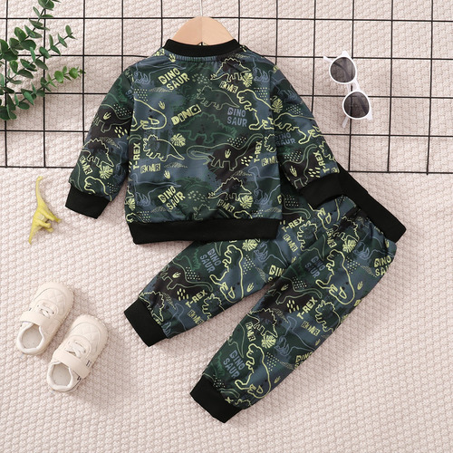 Conjunto De Sudadera Bebé 1-3a Con Estampado De Dinosaurios Verde Oscuro 2-3 Años