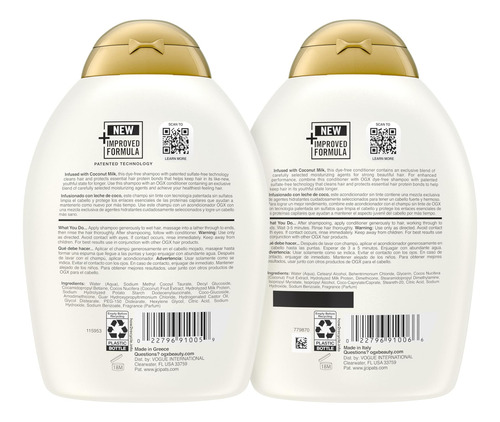 Conjunto Ogx Nutritivo + Shampoo E Condicionador De Leite De