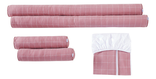 Jogo De Berço Americano Enxoval Kit Rolinho Bebê Lençol 7pcs Cor Rosa Desenho Do Tecido C001