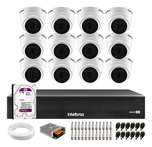 Kit 12 Câmeras Intelbras Dome Infra 20m Dvr 16 Canais 2tb