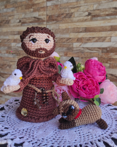 São Francisco De Assis Com Gatinho Siamês Amigurumi