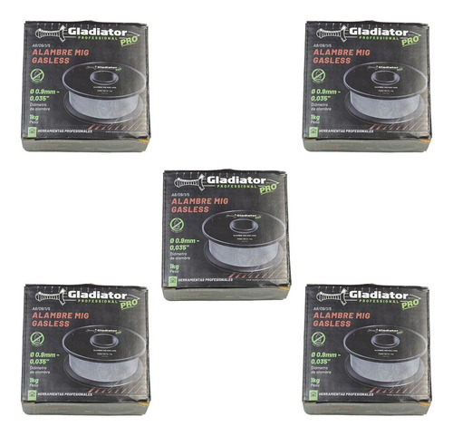 Pack 5 Microalambre Flux Core 1 Kg 0.9mm 0.035 Gladiator