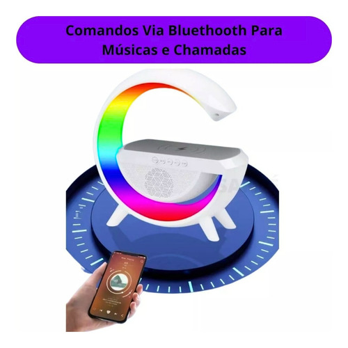 Caixa De Som Bluetooth Luminária Rgb Carregador Indução G