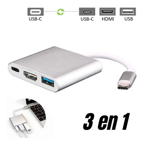 3 En 1 Usb Hub Adaptador Pd 3.0 Tipo C Hdmi 4k Para Mac iPad