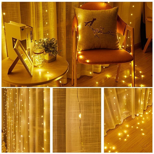 Imagen 7 de 10 de Cortina Led Luces Decorativas 3x3m Navidad Tira Luz Led 2pzs