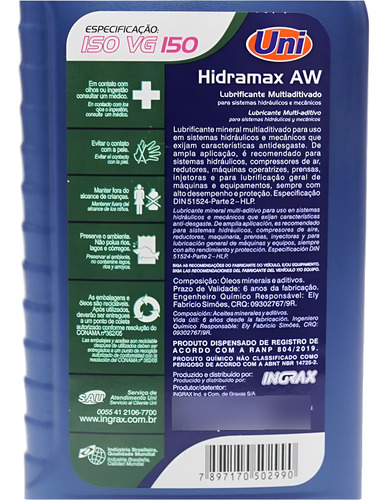 Óleo Para Compressor Hidramax Aw150 1 Litro - Uni Iso Vg 150