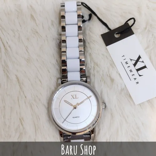 Reloj Mujer Xl Malla De Metal Plateada Y Blanca Mod. 741 14