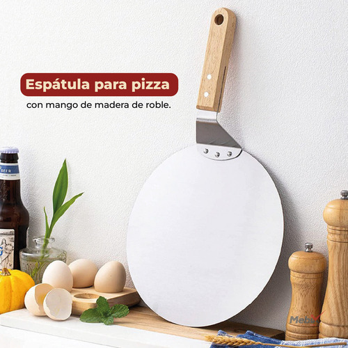 Mebix Trd Pala Para Pizza de Acero Inoxidable Con Mango de Madera Espátula Para Pizza Profesional Ligera y Resistente Ideal Para Panadería Repostería y Pizzas Caseras Plateado