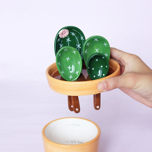 Juego De Cucharas Medidoras De Porcelana Con Forma De Cactus