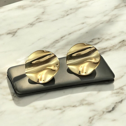 Aretes Estilo Clásico Círculo Acero Inox Chapado En Oro 18k