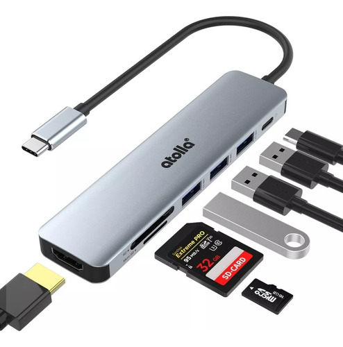 Hub 7 En 1 Atolla Adaptador Usb Tipo C Para Macbook Air/ Pro