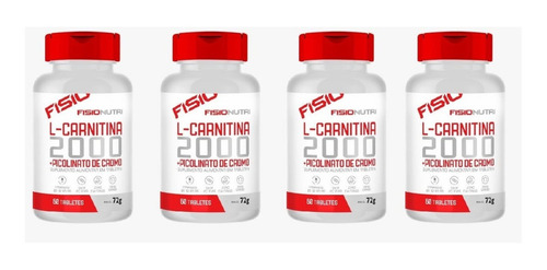 4x L-carnitina 2000mg Pote 60 Tabs - Thermo - Fisio Nutri Sabor Sem Sabor