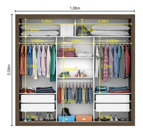 Guarda Roupa Casal Com Espelho 3 Portas De Correr Gc